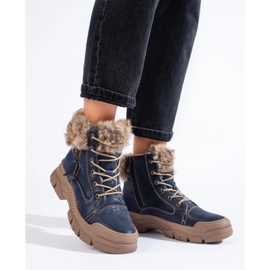 Chaussures de randonnée femme bleues avec fourrure 1