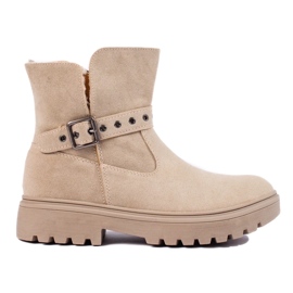 Bottines femme beiges en daim écologique 3
