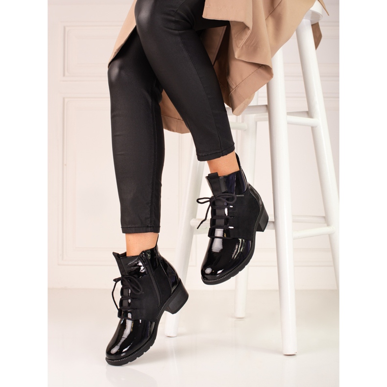 Élégantes bottes à lacets Shelovet pour femmes noir 2
