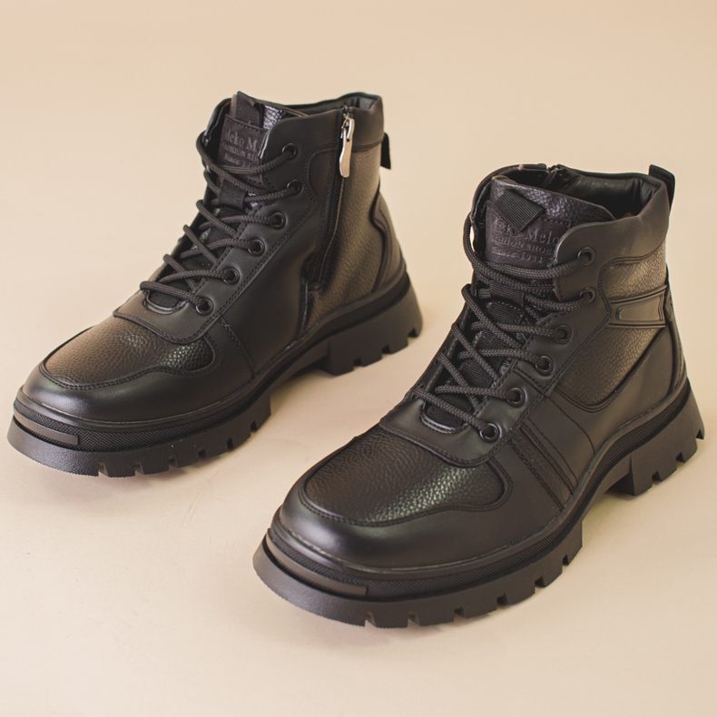 SHELOVET Bottes d'hiver pour hommes isolées avec fourrure noir 1