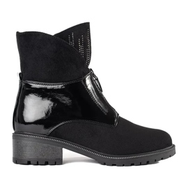 Bottines femme en daim noir avec cristaux le noir 1