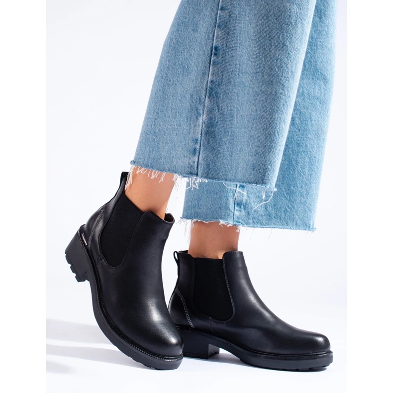 Bottines Chelsea femme en cuir écologique le noir 1