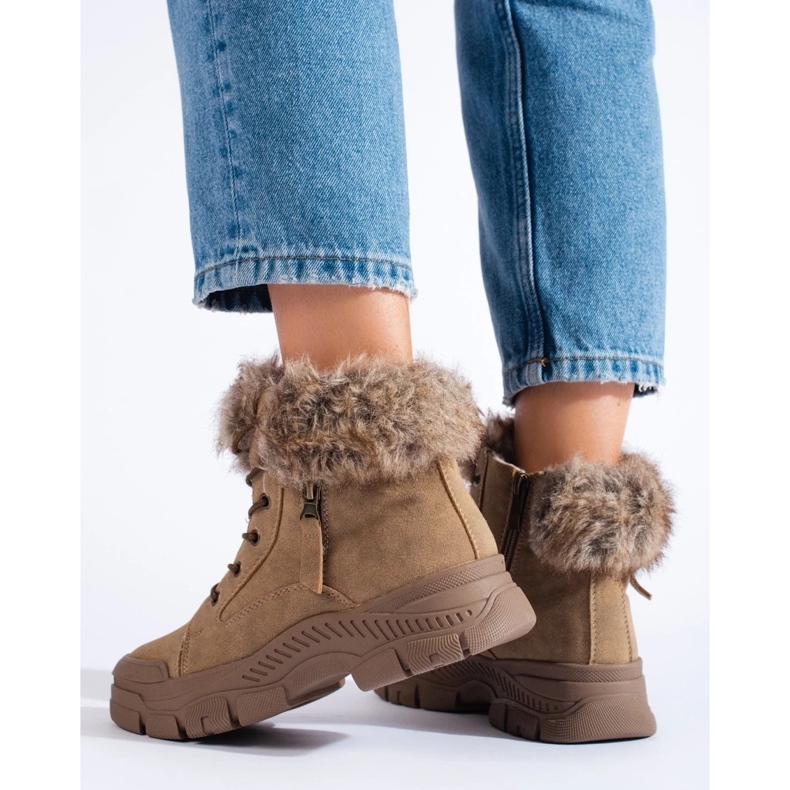 Bottes de randonnée marron pour femme avec fourrure beige 1 Bottes de randonnée marron pour femme avec fourrure beige 1