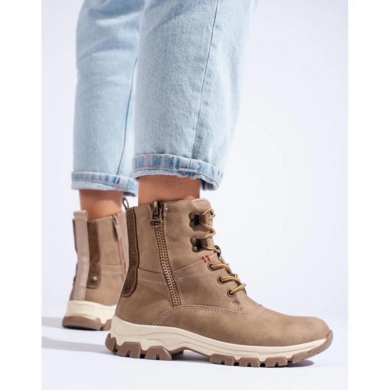 Bottines à lacets pour femme avec fermeture éclair décorative brun 2