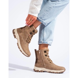 Bottines à lacets pour femme avec fermeture éclair décorative brun 1