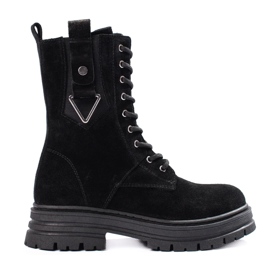Bottes hautes pour femmes en cuir naturel le noir 2