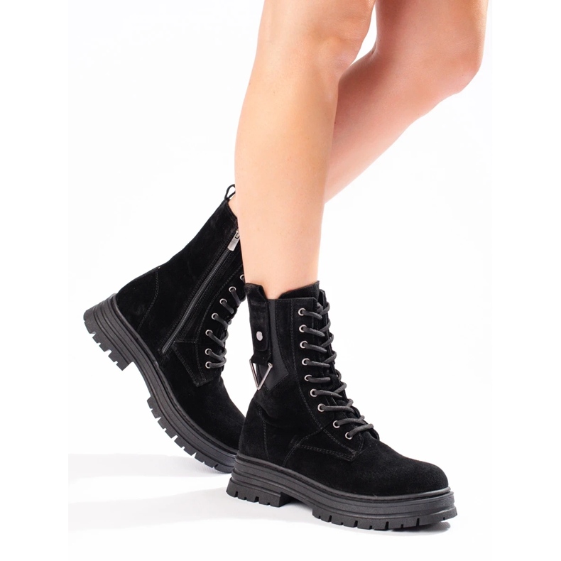 Bottes hautes pour femmes en cuir naturel le noir 1