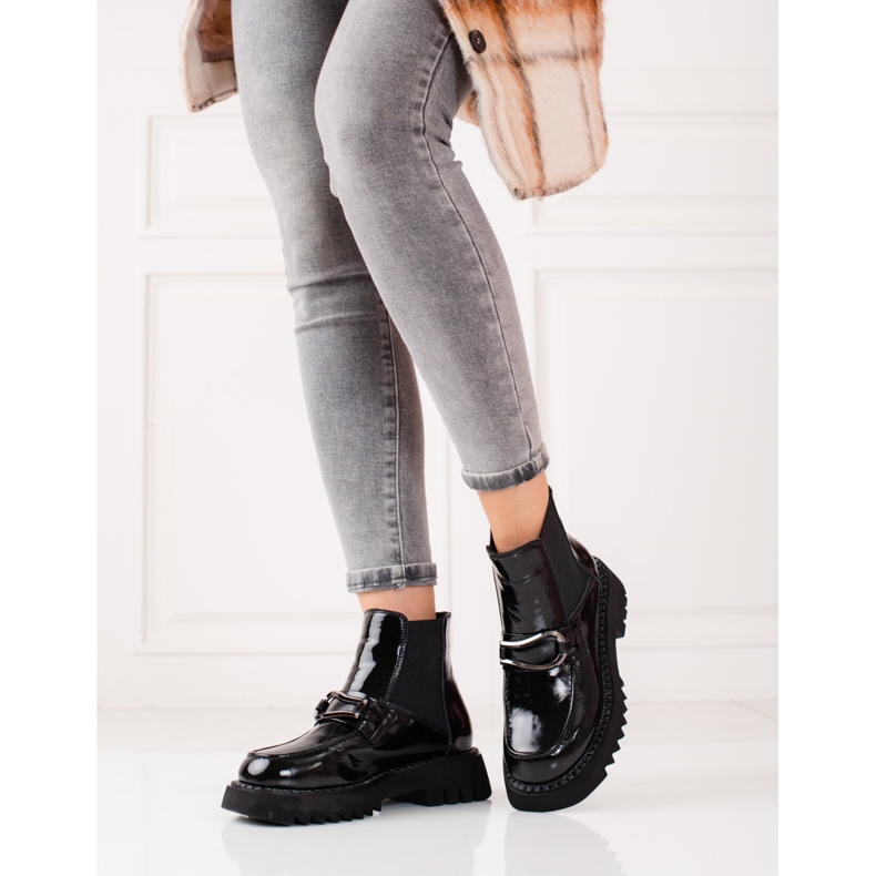 Bottines à plateforme en cuir pour femme le noir 2