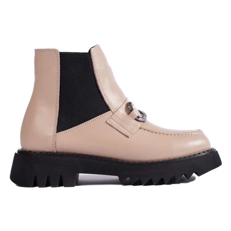 Bottines à plateforme en cuir pour femme beige 2