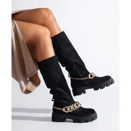 Bottines femme noires avec chaîne dorée le noir 2