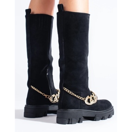 Bottines femme noires avec chaîne dorée le noir 1