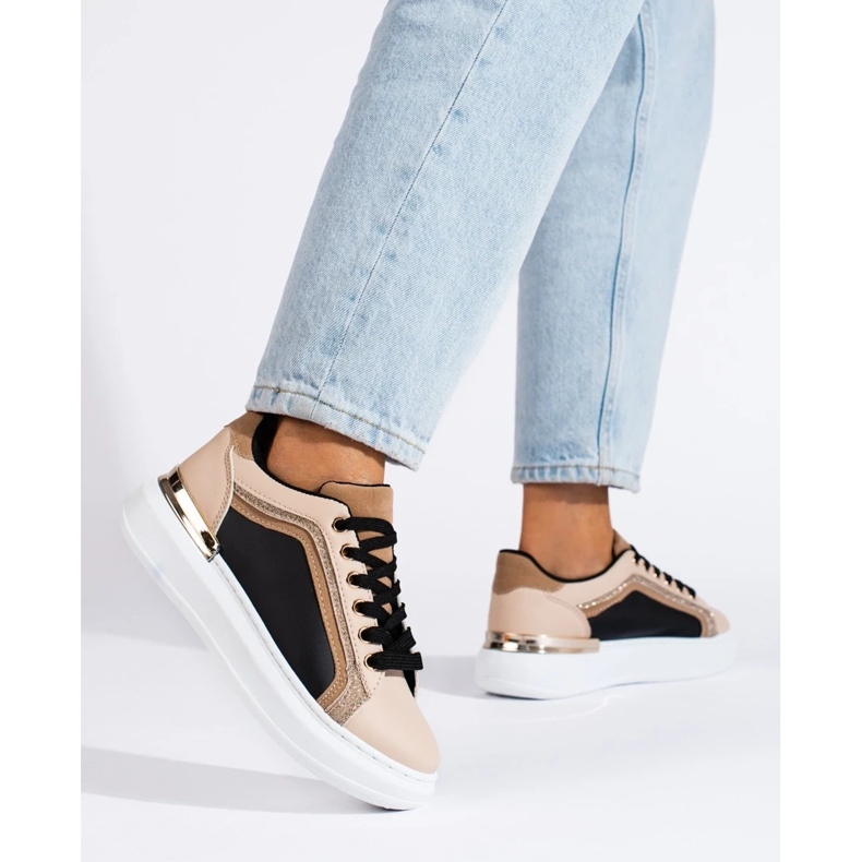 Baskets femme beiges à paillettes 1