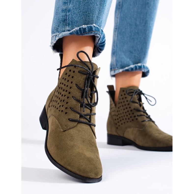 W. Potocki Bottines à lacets femme ajourées Potocki vert 1