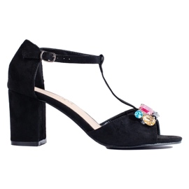 Sandales à talons en daim pour femmes avec cristaux Shelovet noir le noir 2