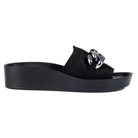 Pantoufles confortables pour femmes Shelovet noires avec une chaîne le noir 1