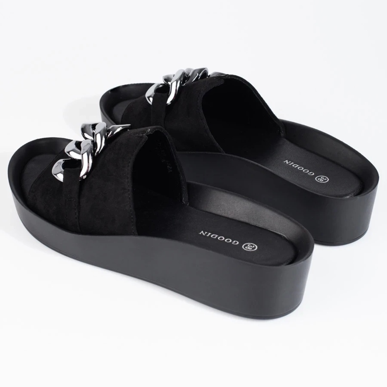 Pantoufles confortables pour femmes Shelovet noires avec une chaîne 2