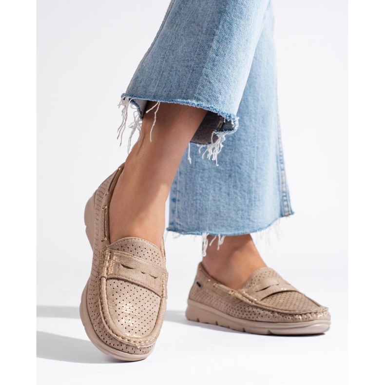 Mocassins en daim doré Shelovet, femmes beige 1