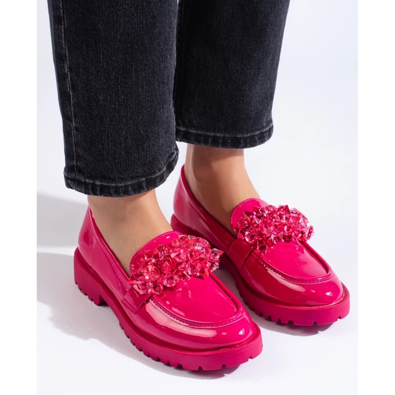 Mocassins femme Shelovet laqués de cristaux fuchsia rose 1 Mocassins femme Shelovet laqués de cristaux fuchsia rose 1