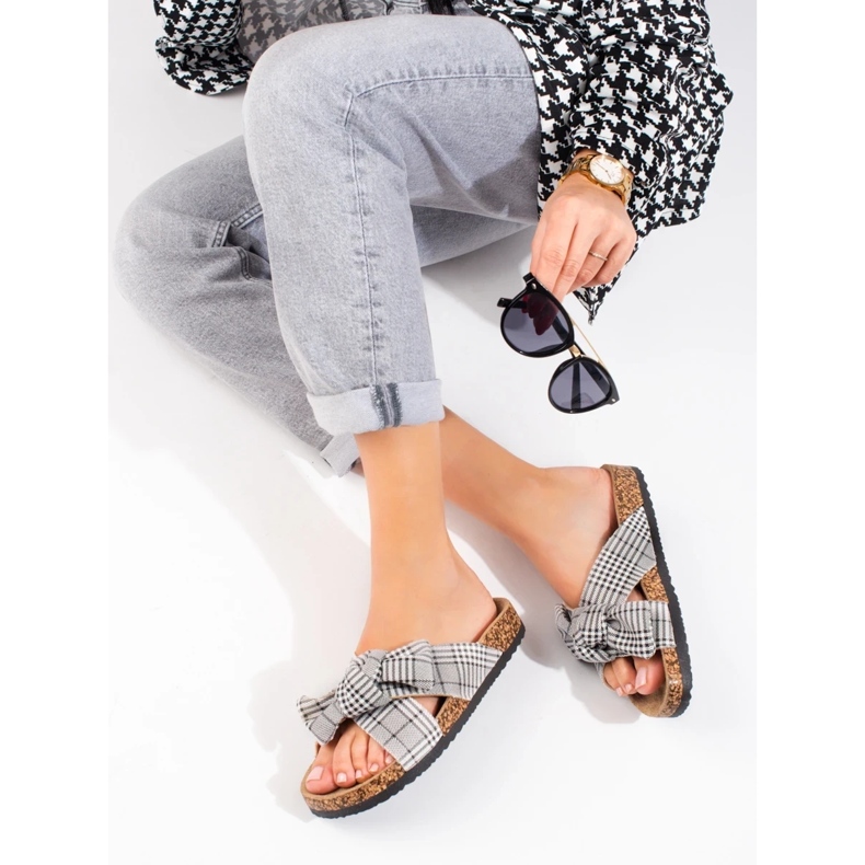 Chaussons femme Vinceza à carreaux blanc 2