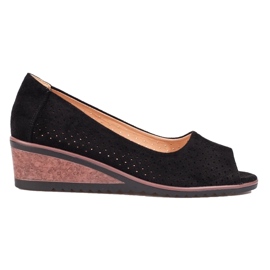 W. Potocki Escarpins compensés daim ajouré femme Potocki noir 2