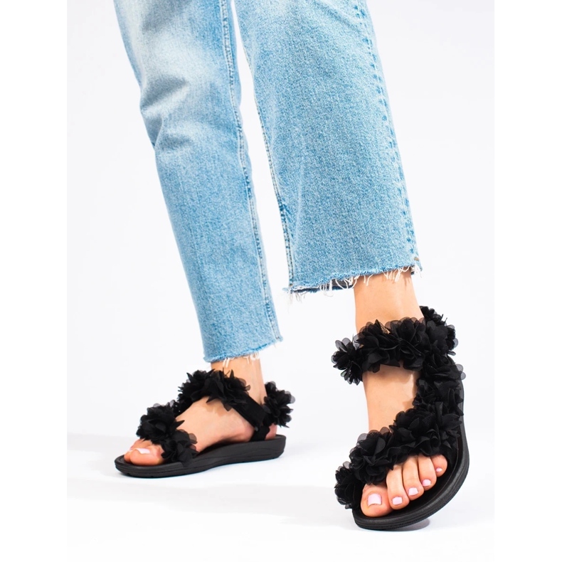 Sandales velcro Shelovet noires parfumées pour femmes 1