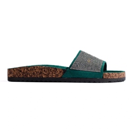 Claquettes Shelovet en liège vert avec zircons 1