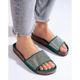 Claquettes Shelovet en liège vert avec zircons 4
