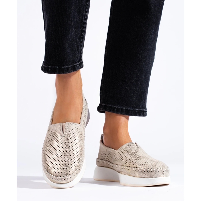 Chaussures ajourées en cuir doré Shelovet d'or 2