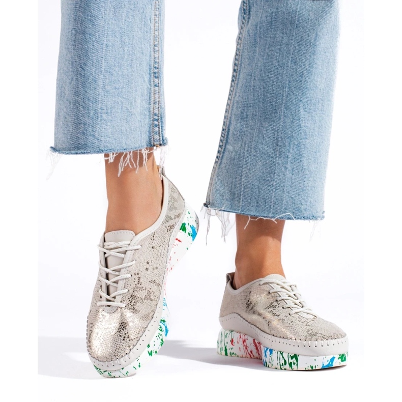 Chaussures en cuir pour femme à plateforme colorée Shelvt doré 2