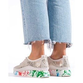Chaussures en cuir pour femme à plateforme colorée Shelvt doré 1