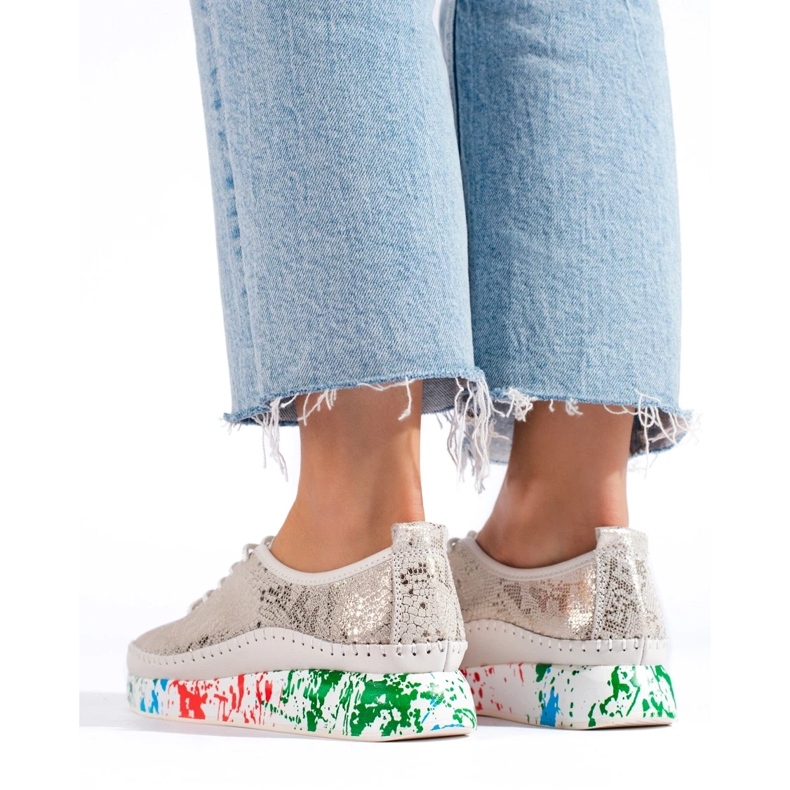 Chaussures en cuir pour femme à plateforme colorée Shelvt doré 1