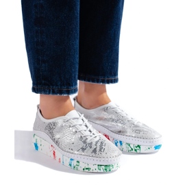 Chaussures femme en cuir argenté à plateforme Shelovet colorée 2