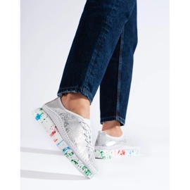 Chaussures femme en cuir argenté à plateforme Shelovet colorée 1