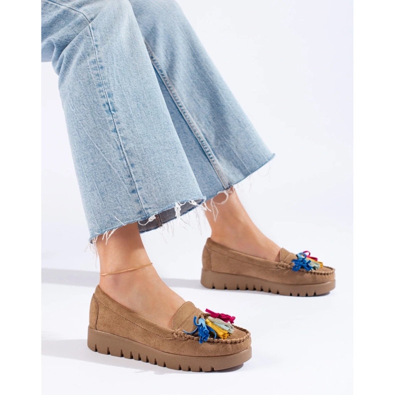 W. Potocki Mocassins bohèmes en daim à pompons Potocki beige 2