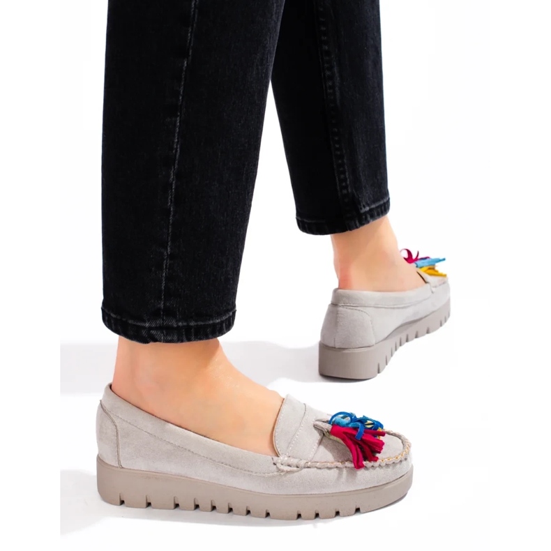 W. Potocki Mocassins bohèmes en daim gris à pompons Potocki 1