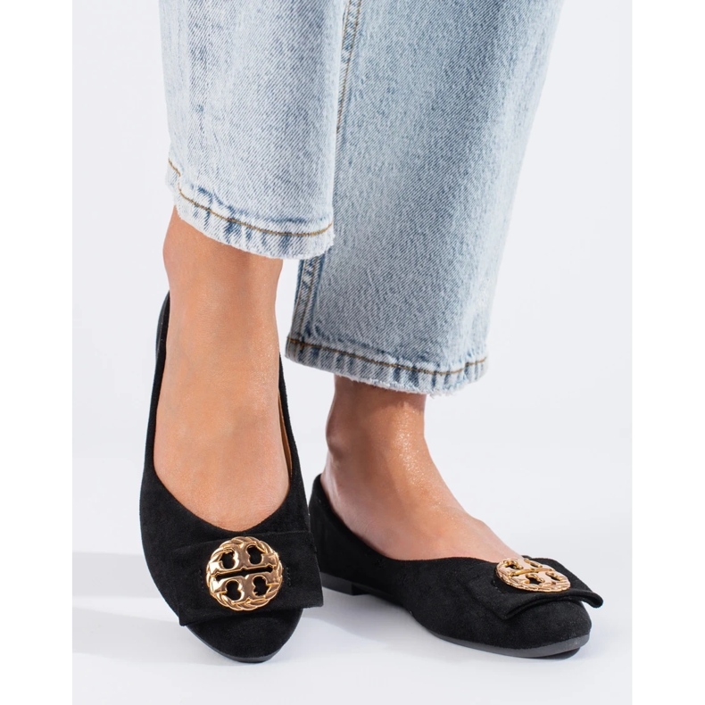 W. Potocki Ballerines en daim noir avec décoration de Potocki le noir 2