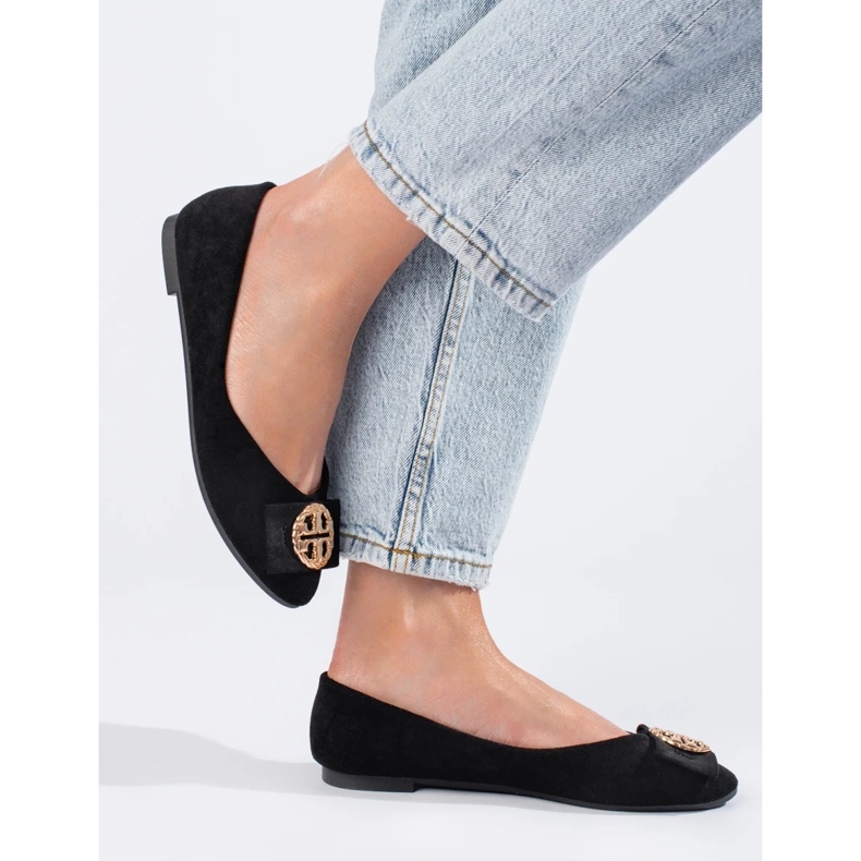 W. Potocki Ballerines en daim noir avec décoration de Potocki 1