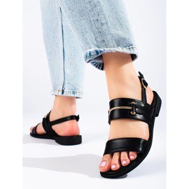 W. Potocki Sandales noires pour dames avec décoration dorée de Potocki 2