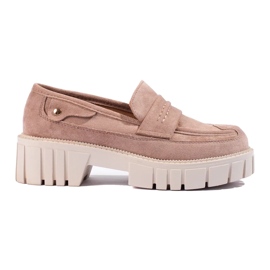 Mocassins femme en daim Shelovet plateforme rose poudré beige 1