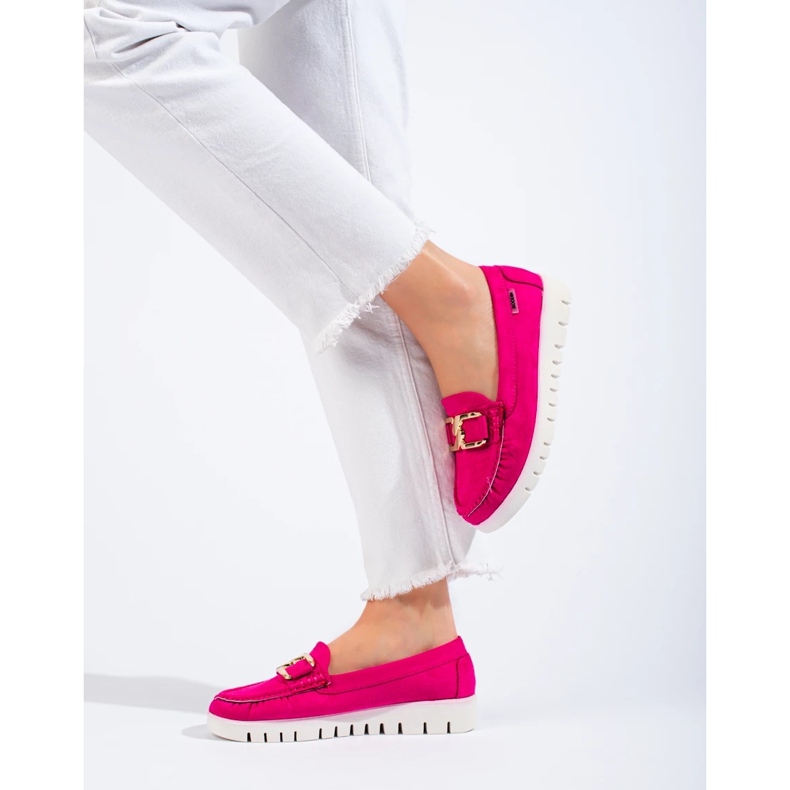 Mocassins en daim sur semelle épaisse Shelovet rose 1