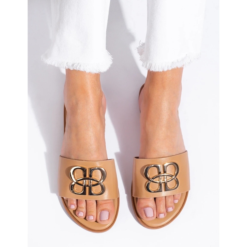 Chaussons Shelovet noirs classiques pour femmes beige 1