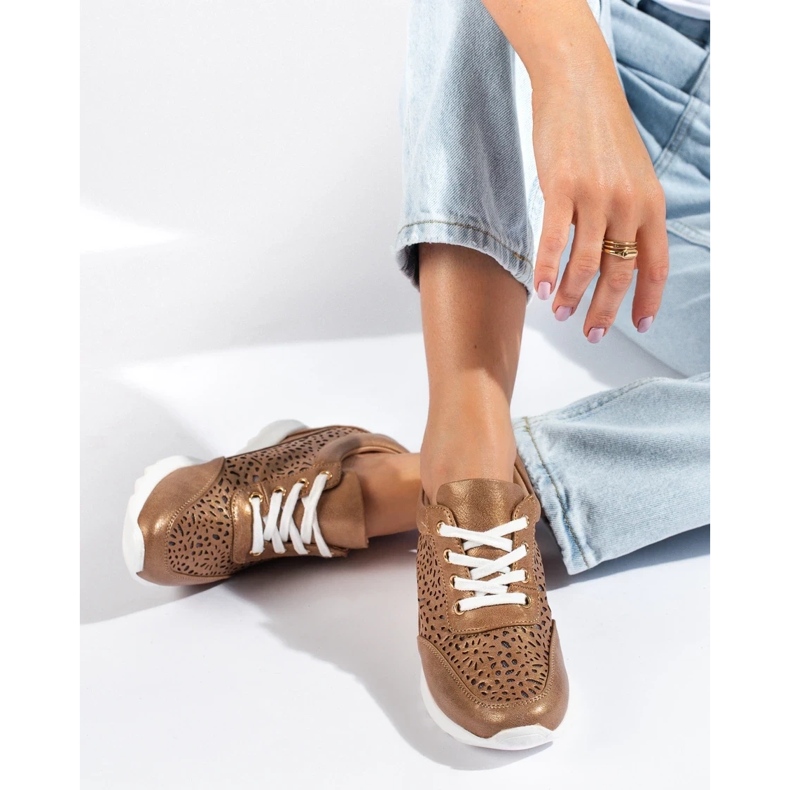 Baskets ajourées à talon compensé caché Shelovet marron brun 1