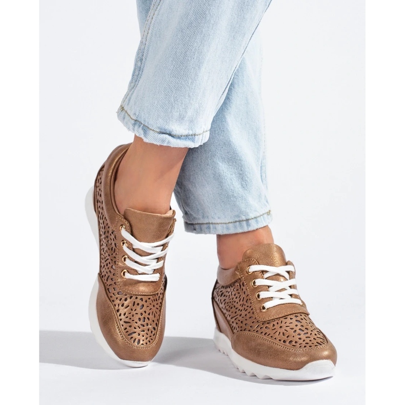 Baskets ajourées à talon compensé caché Shelovet marron brun 2