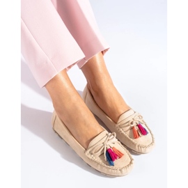 Mocassins bohèmes en daim beige à pompons Shelovet 2