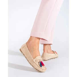 Mocassins bohèmes en daim beige à pompons Shelovet 1