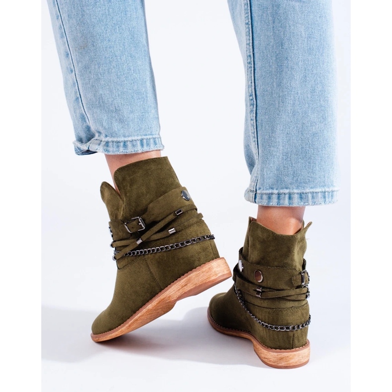 Santiags compensées vertes Shelovet en daim pour femmes 1