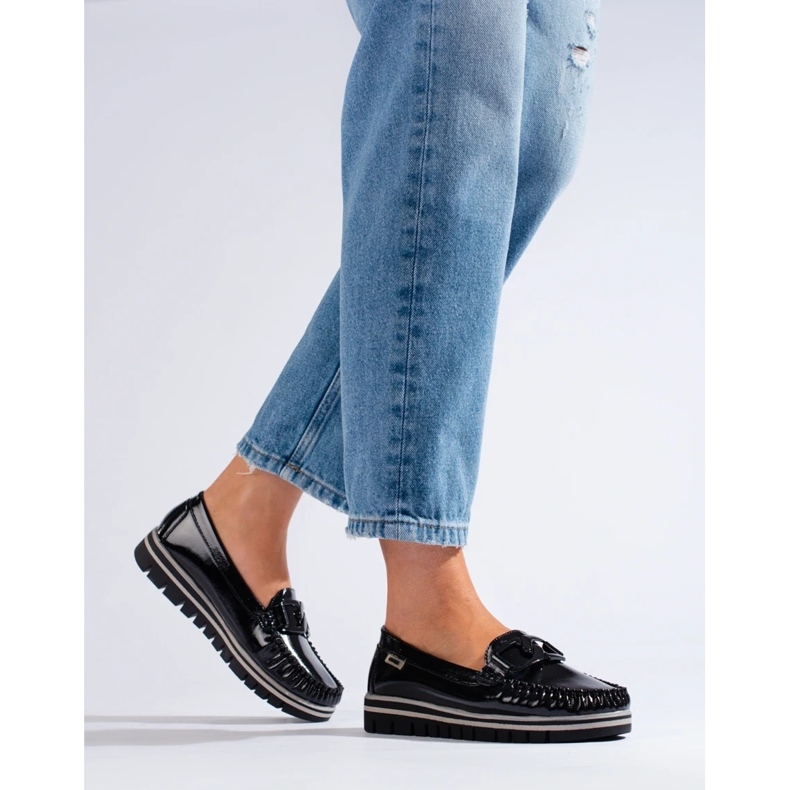 Mocassins plateforme Shelovet vernis noirs 2