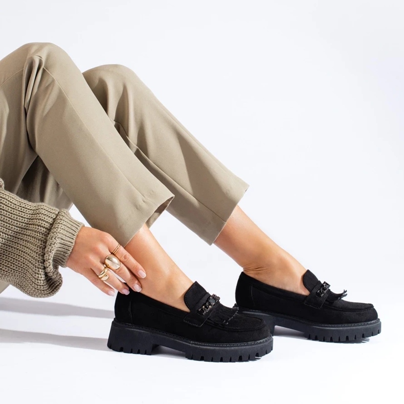 Mocassins femme Shelovet en daim noir le noir 2