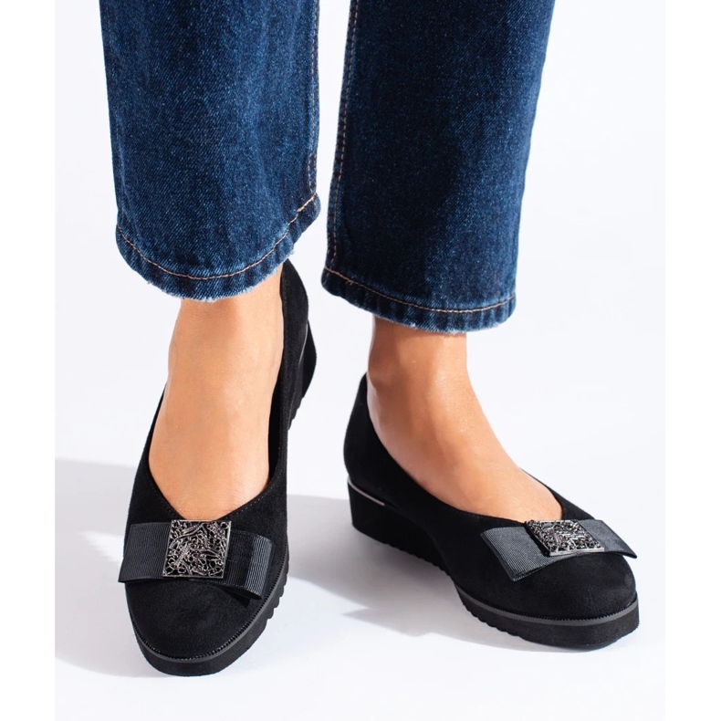 Escarpins compensés bas en daim noir Shelovet le noir 2