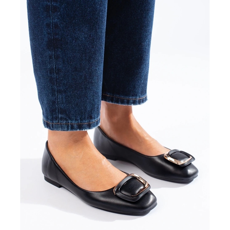 Ballerines élégantes noires à bout carré par Shelovet le noir 1